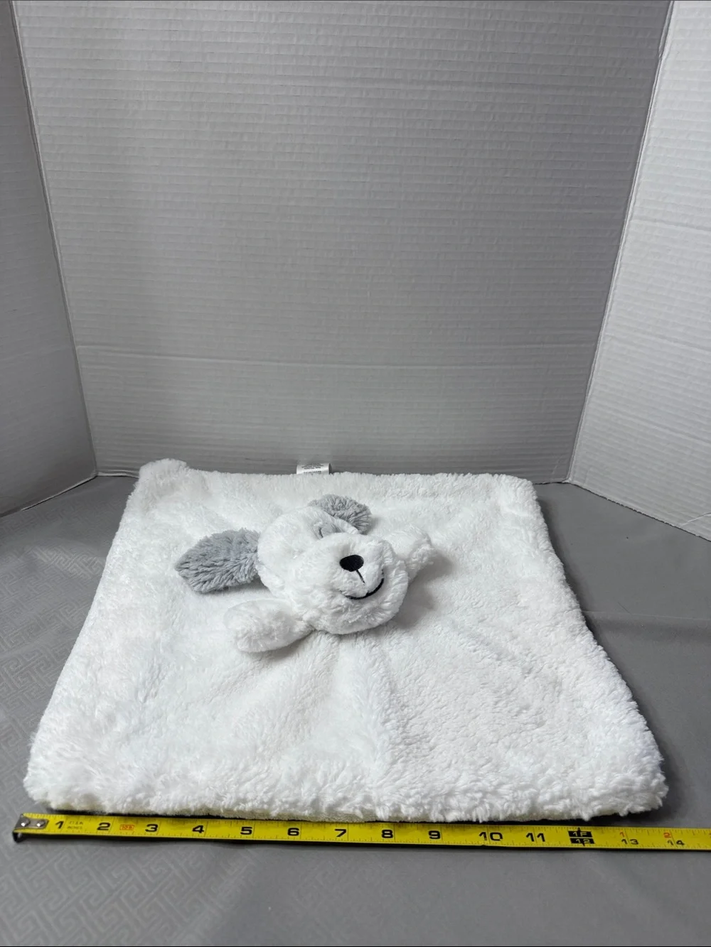 Koala Kids White & Gray Puppy Lovey Fluffy Plush Security Blanket with Rattle